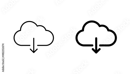 Download from Cloud icon in editable stroke and flat vector illustrations
