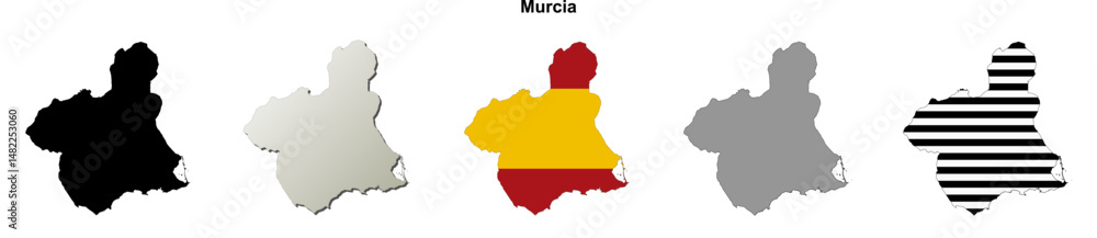 Fototapeta premium Murcia blank (Spain) outline map set