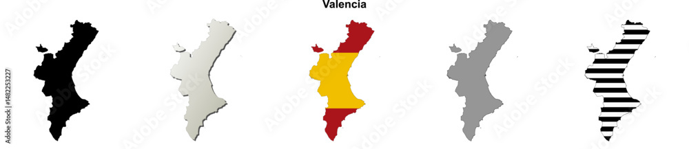 Fototapeta premium Valencia blank (Spain) outline map set
