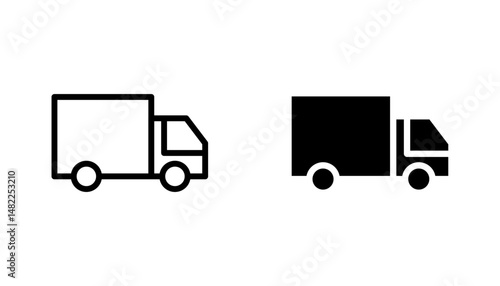 Delivery van icon in editable stroke and flat vector illustrations