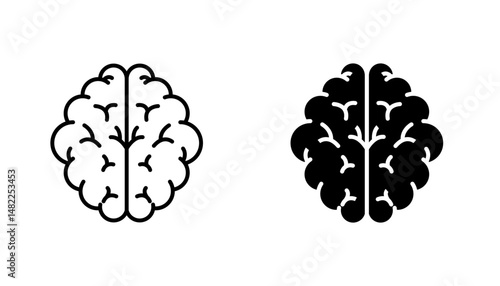 Brain icon in editable stroke and flat vector illustrations