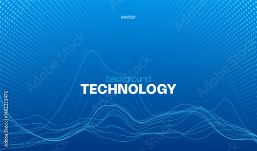 Digital technology abstract blue background concept with wavy lines, tech, innovation future data, internet network, Ai big data, lines dots connection.