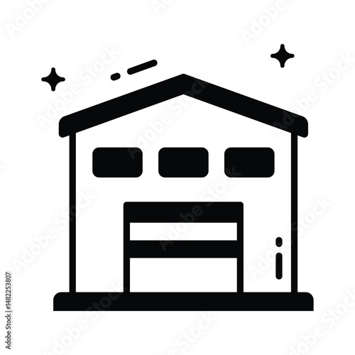 Modern glyph icon showing organized warehouse building