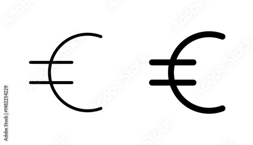 Euro icon in editable stroke and flat vector illustrations