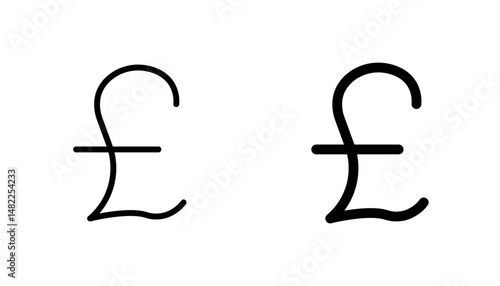 Pound icon in editable stroke and flat vector illustrations