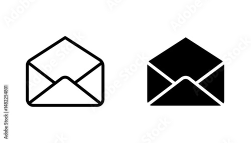 Open envelope icon in editable stroke and flat vector illustrations