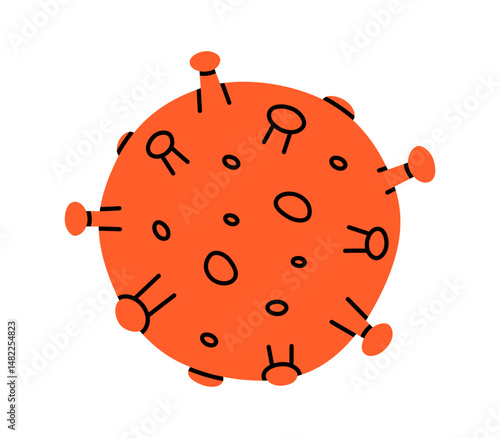 Hand drawn cute cartoon illustration of virus. Flat vector disease pathogen doodle. Infective agent. Health care treatment sticker, icon. Hospital examination or diagnostic. Isolated.
