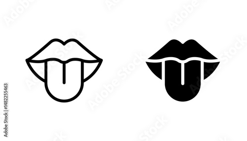Tongue icon in editable stroke and flat vector illustrations