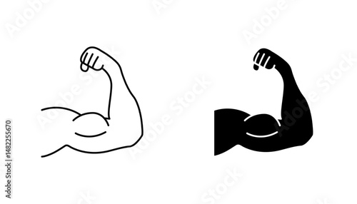 Muscle icon in editable stroke and flat vector illustrations