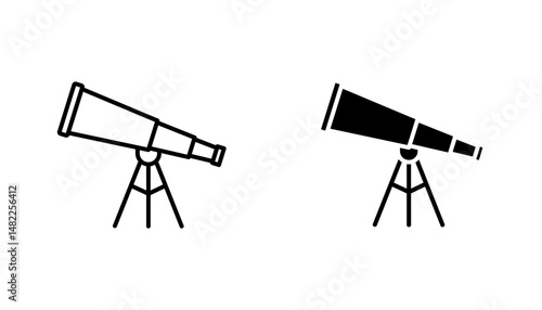 Telescope icon in editable stroke and flat vector illustrations