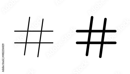Hashtag icon in editable stroke and flat vector illustrations