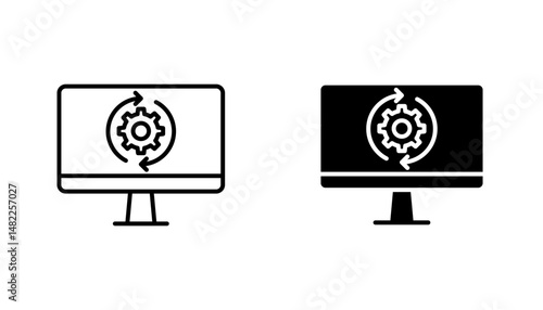 System update icon in editable stroke and flat vector illustrations