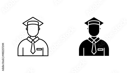 Student icon in editable stroke and flat vector illustrations