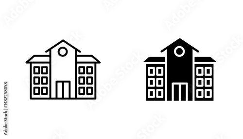 school icon in editable stroke and flat vector illustrations