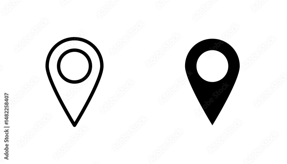 Fototapeta premium Navigation pin icon in editable stroke and flat vector illustrations