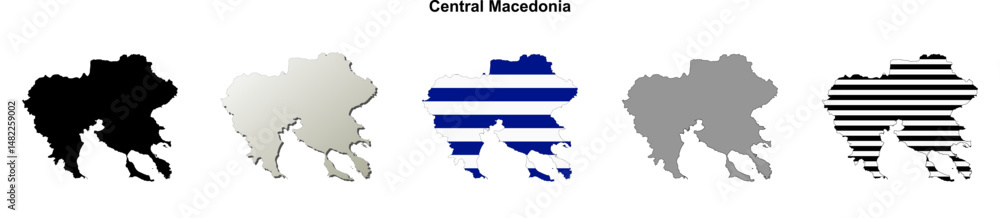 Fototapeta premium Central Macedonia (Greece) blank outline map set