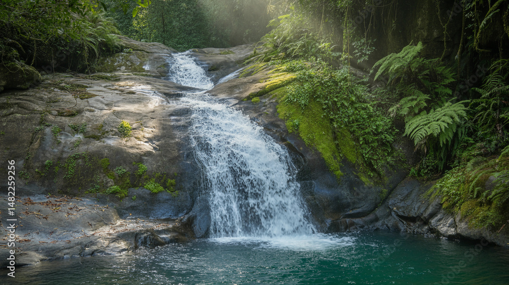 Naklejka premium Waterfall is flowing into a pool of water