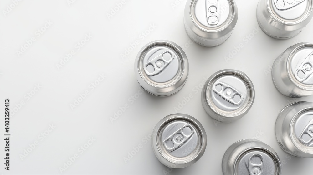 Top View of Scattered Aluminum Beverage Cans on White Background scattered aluminum can beverage can Top View of Scattered Aluminum Beverage Cans on White Background scattered aluminum can beverage can