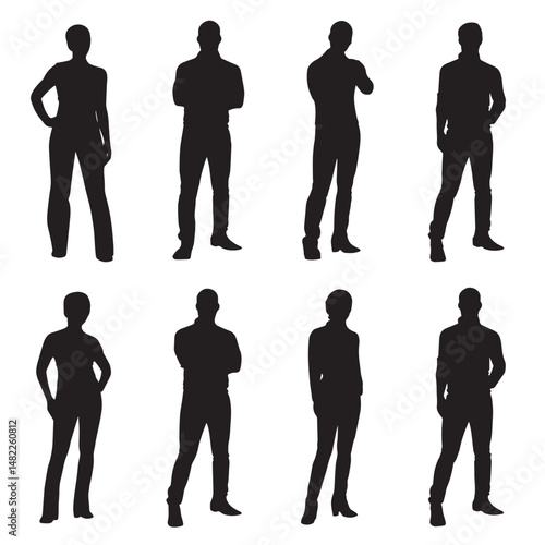 Vector silhouette set of human on white background 