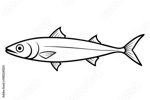 sardine silhouette line art vector illustration with a white background
