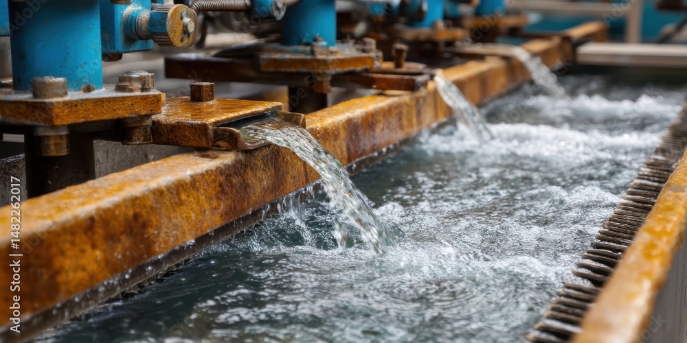 High-speed water jets cleaning sediment from an intake system in an industrial setting. High-speed water jets cleaning sediment from an intake system in an industrial setting.