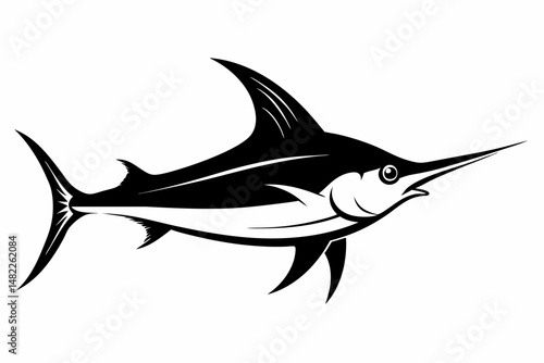 swordfish silhouette line art vector illustration with a white background