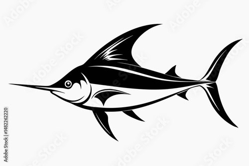 swordfish silhouette line art vector illustration with a white background