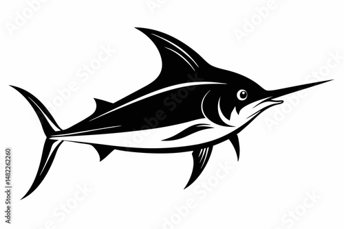 swordfish silhouette line art vector illustration with a white background