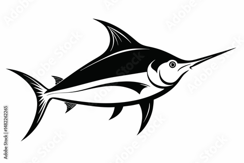 swordfish silhouette line art vector illustration with a white background