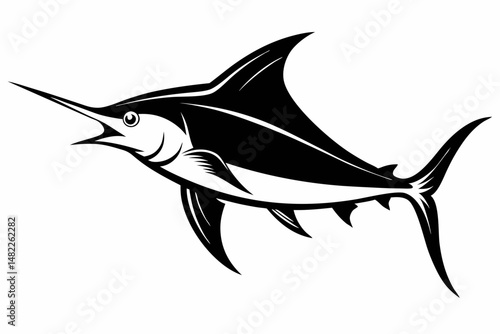 swordfish silhouette line art vector illustration with a white background