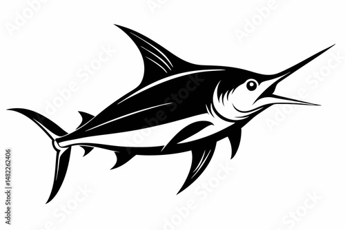 swordfish silhouette line art vector illustration with a white background