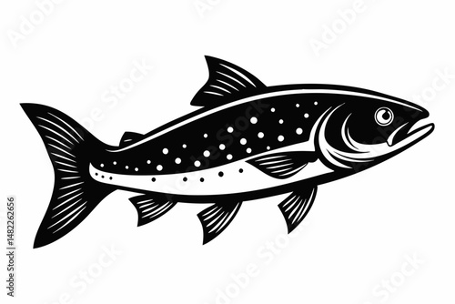 trout silhouette line art vector illustration with a white background