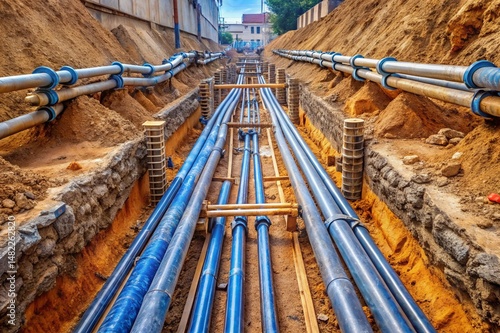 A series of pipes are being laid in the ground