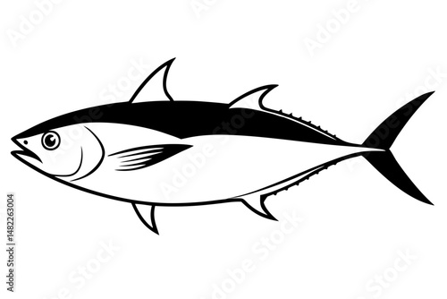 tuna silhouette line art vector illustration with a white background