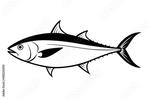tuna silhouette line art vector illustration with a white background