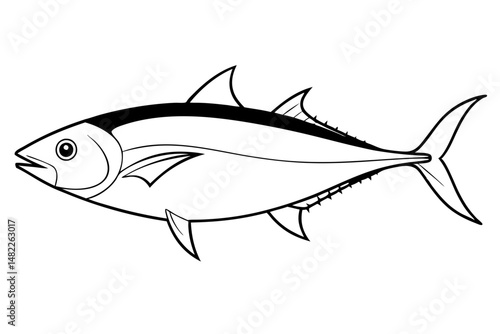 tuna silhouette line art vector illustration with a white background