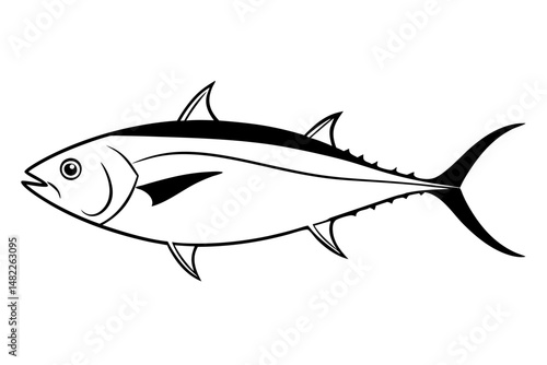 tuna silhouette line art vector illustration with a white background