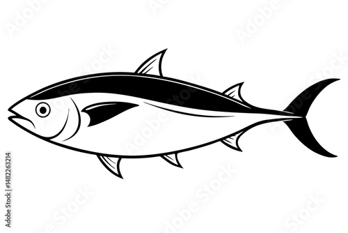 tuna silhouette line art vector illustration with a white background