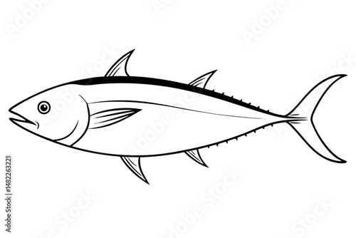 tuna silhouette line art vector illustration with a white background
