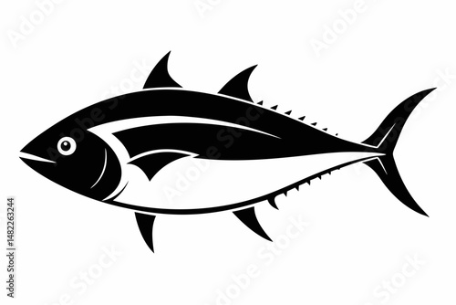 tuna silhouette line art vector illustration with a white background