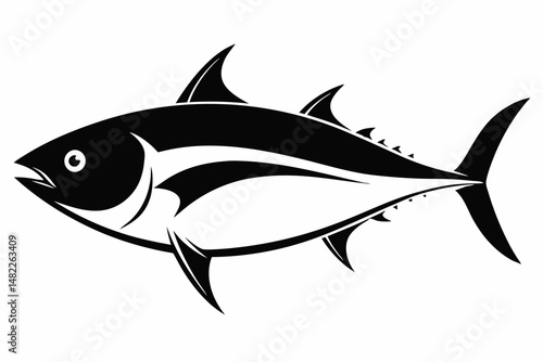 tuna silhouette line art vector illustration with a white background