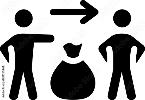 Money transfer icon between two people. Silhouette style.