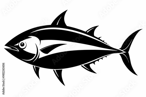 tuna silhouette line art vector illustration with a white background