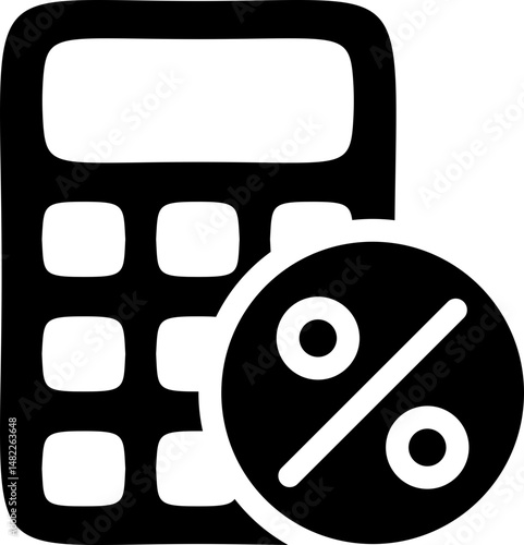 Calculator with percentage icon for financial math. Silhouette style.