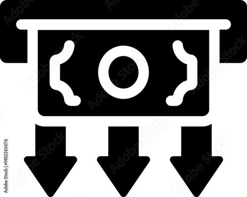 ATM cash withdrawal icon with money and arrows. Silhouette style.
