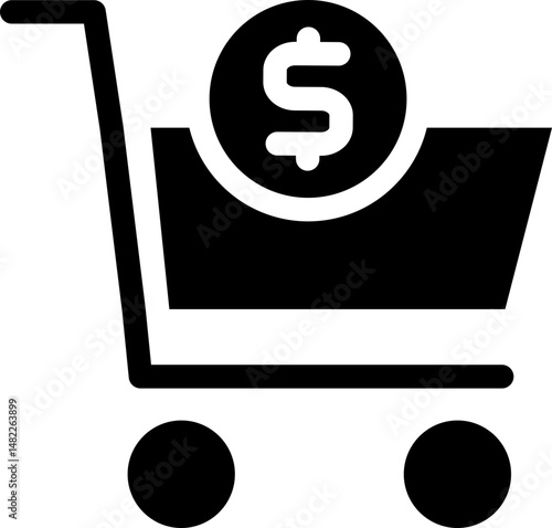 Shopping cart icon with dollar symbol. Silhouette style.