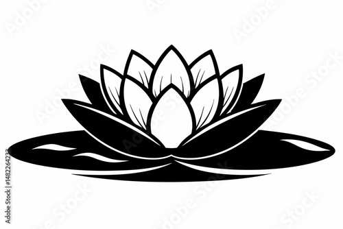 water lily silhouette line art vector illustration with a white background