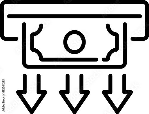 ATM cash withdrawal icon with money and arrows - Editable Stroke SVG, fully scalable.