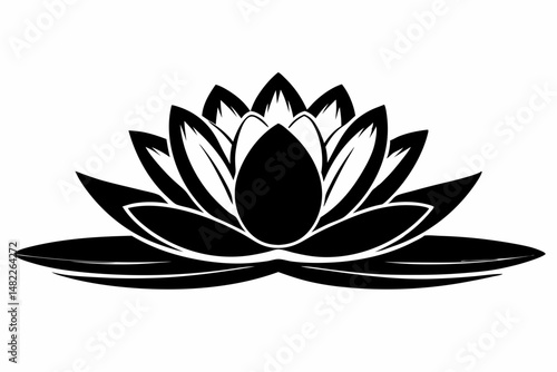water lily silhouette line art vector illustration with a white background