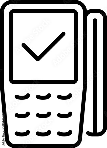 Payment terminal icon with checkmark and card - Editable Stroke SVG, fully scalable.
